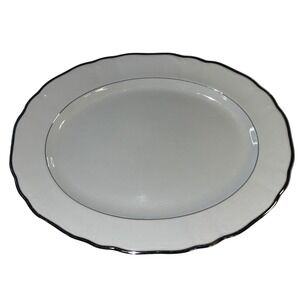 Silver Sonata Fine China Oval Serving Platter Scalloped Silver Trim Japan 3633